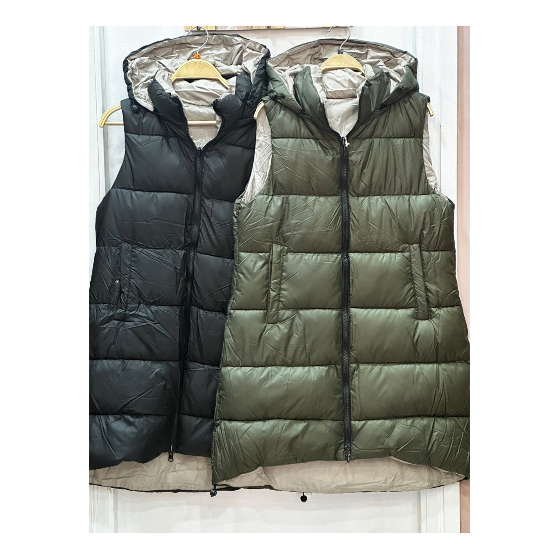 Chaleco largo reversible negro beis - 2