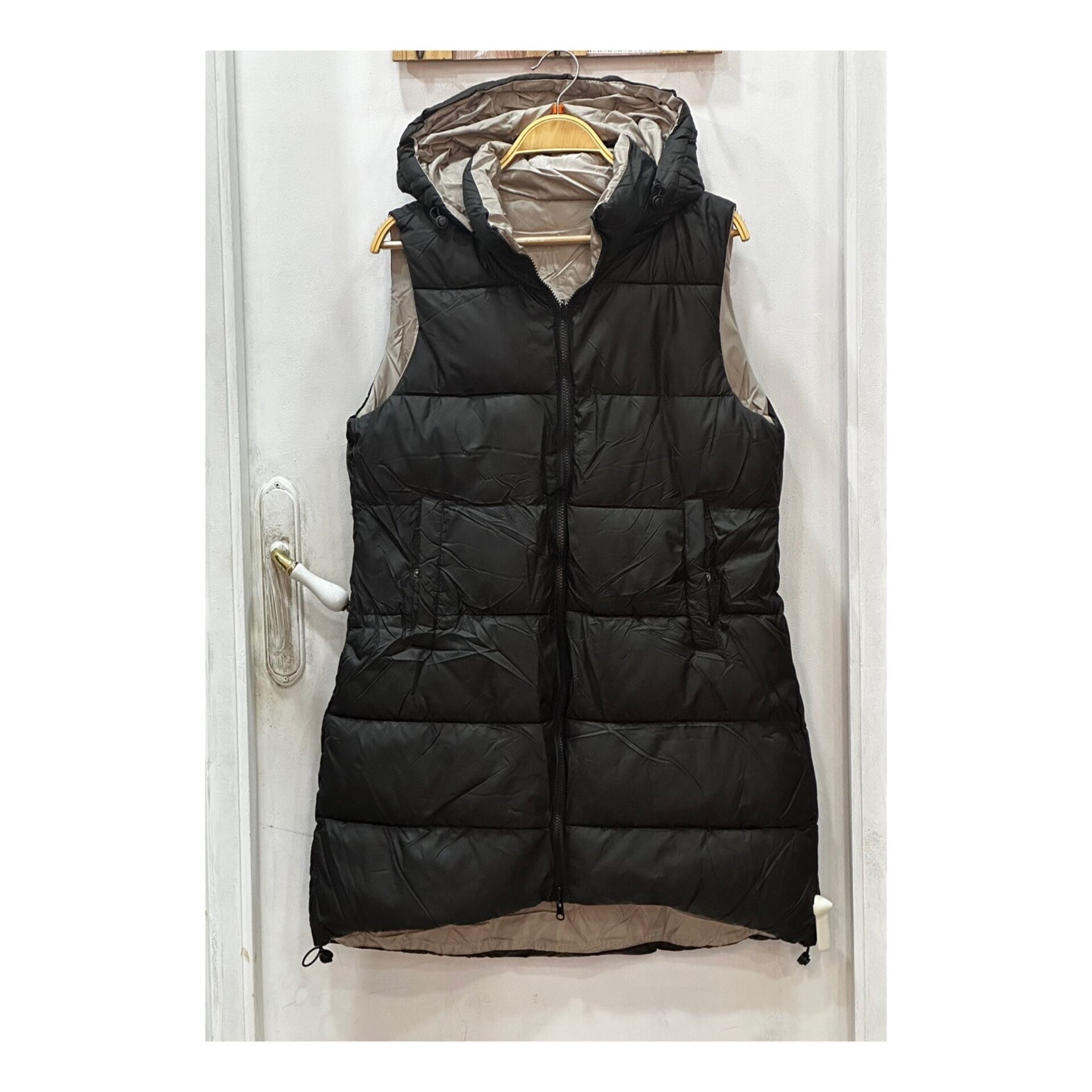 Chaleco largo reversible caqui beis - 2